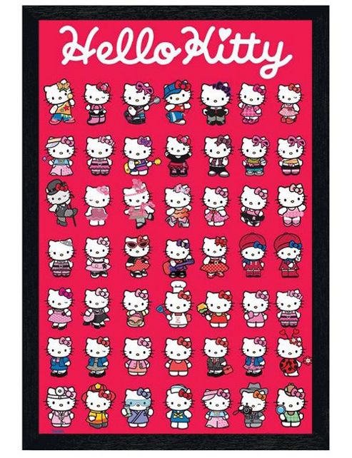 Image of Hello Kitty Black Wooden Framed 49 Cute Kitties Poster
