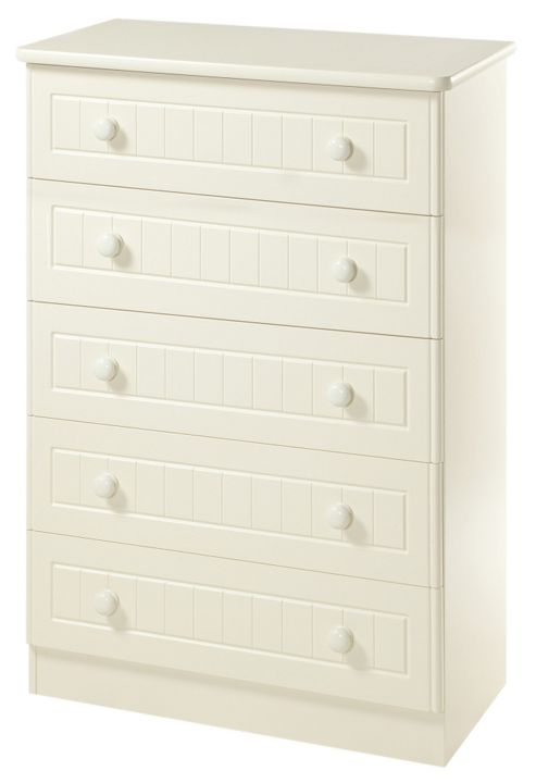 Image of Welcome Furniture Warwick 5 Drawer Chest - Cream With Oak Finishing