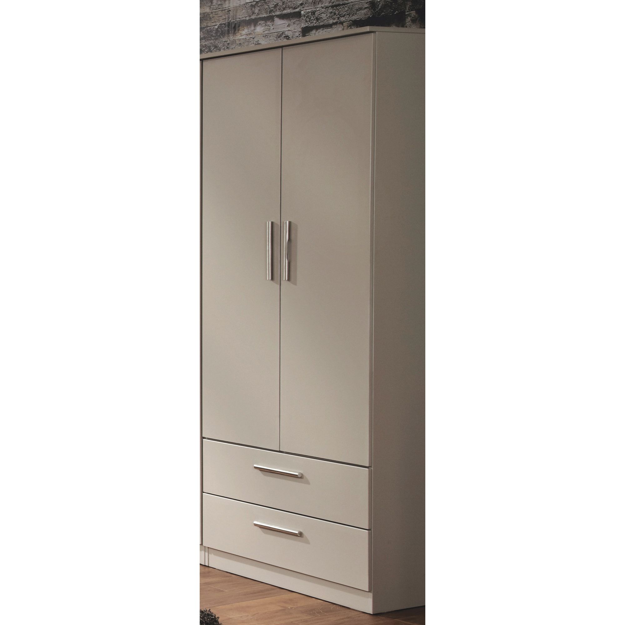 Welcome Furniture Contrast Tall 2 Drawer Wardrobe - Mushroom at Tesco Direct