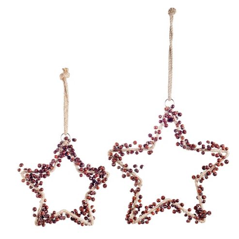 Image of Set Of Two Metal Star Hanging Decorations With Wooden Beads