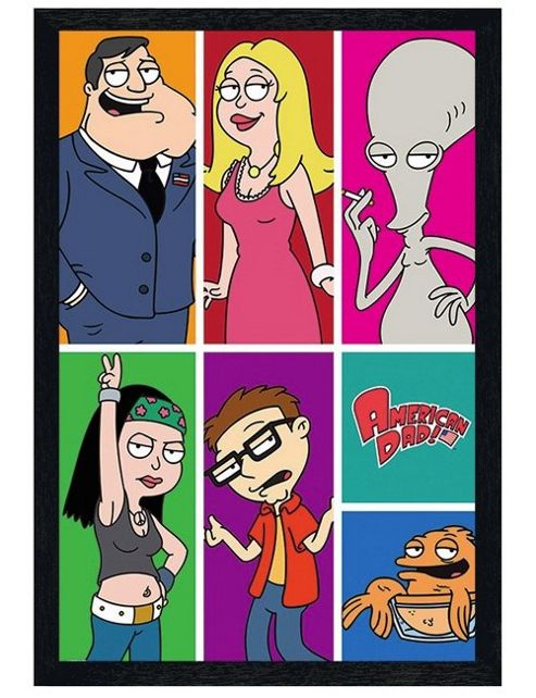 Image of Black Wooden Framed American Dad Character Collage Poster