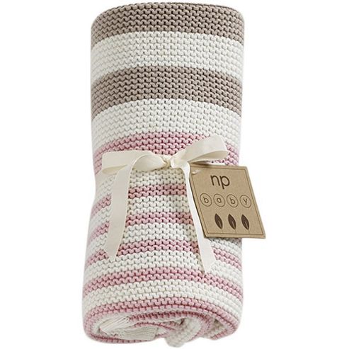 Image of Natures Purest Natures Knits - Stripe Blanket, Pink (70x90cm)