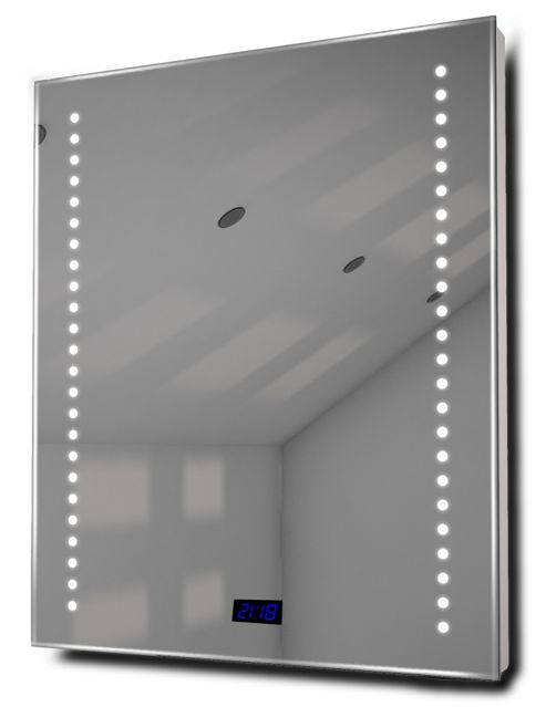 Image of Bathroom Clock Mirror With Underlighting, Bluetooth, Demist & Sensor K191waud