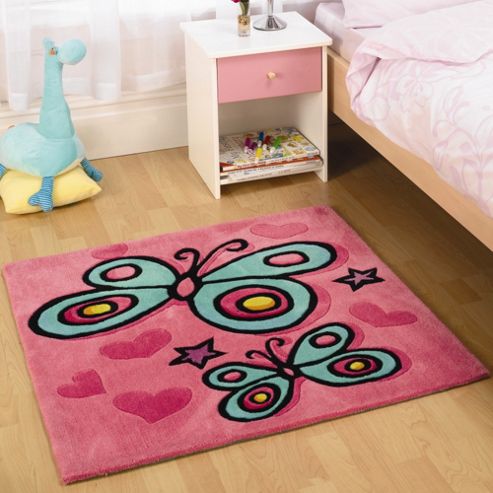 Image of Rugs With Flair Kiddy Play Butterfly Pink Kids Square Rug - Square 90cm