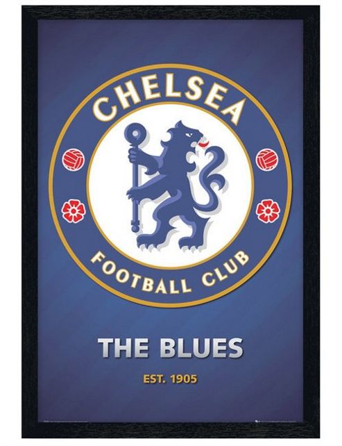 Image of Chelsea Football Club Black Wooden Framed The Blues Club Crest Cfc Poster