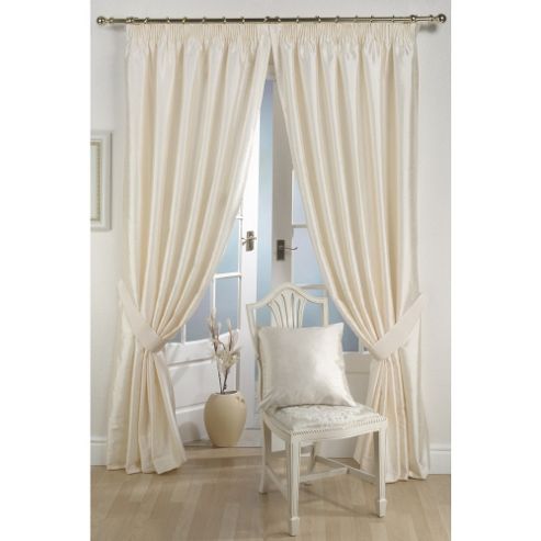 Image of Kliving Pencil Pleat Ravello Faux Silk Lined Curtain 90x90 Inches Cream