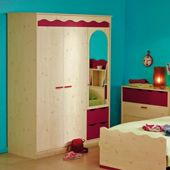 Parisot Lolita Three Door Wardrobe in White Stained Pine / Raspberry