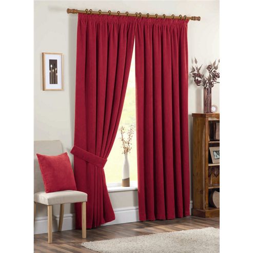 Image of Dreams N Drapes Chenille Spot Pencil Pleat Lined Curtains 46x54 Inches - Red