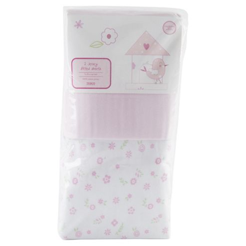 Image of Tesco Cot Bed 2 Pk Print/plain Sheets, Pink