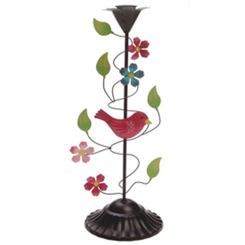 Image of Birds + Flower - Triple Metal Candlestick - Multi-coloured