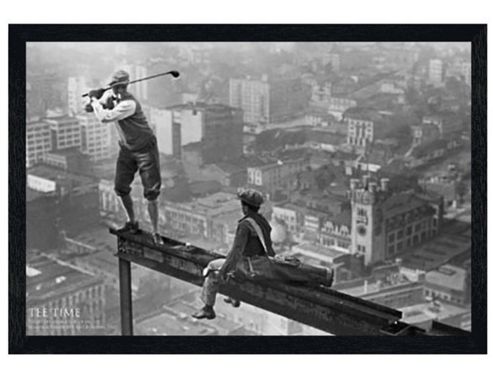Image of Men On A Girder Black Wooden Framed Tee Time Poster