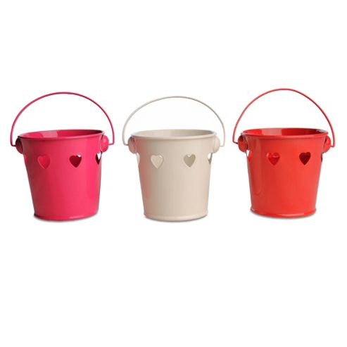 Image of Set Of Three Heart Design Bucket Tealight Holders