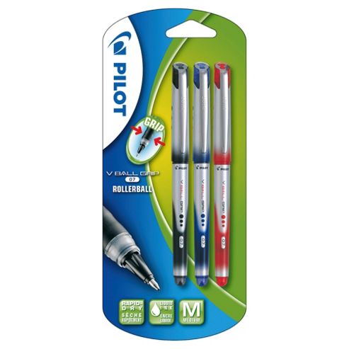 Image of Pilot V Ball Grip Rollerball Pens, Black, Blue And Red, 3 Pack