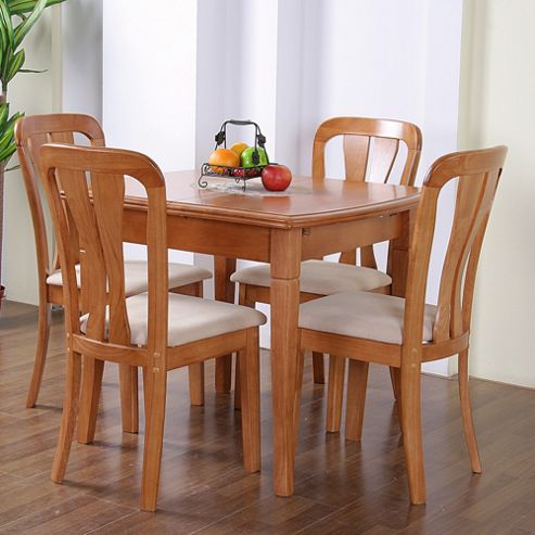 Image of G&p Furniture Windsor House 5-piece Lincoln Extending Dining Set With Slatted Back Chair - Maple
