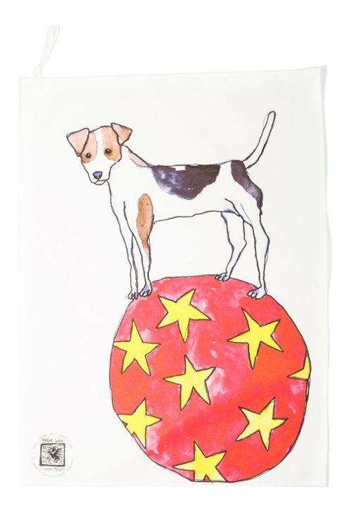 Image of Mellor Ware Tea Towel, Dog With Star Ball Design