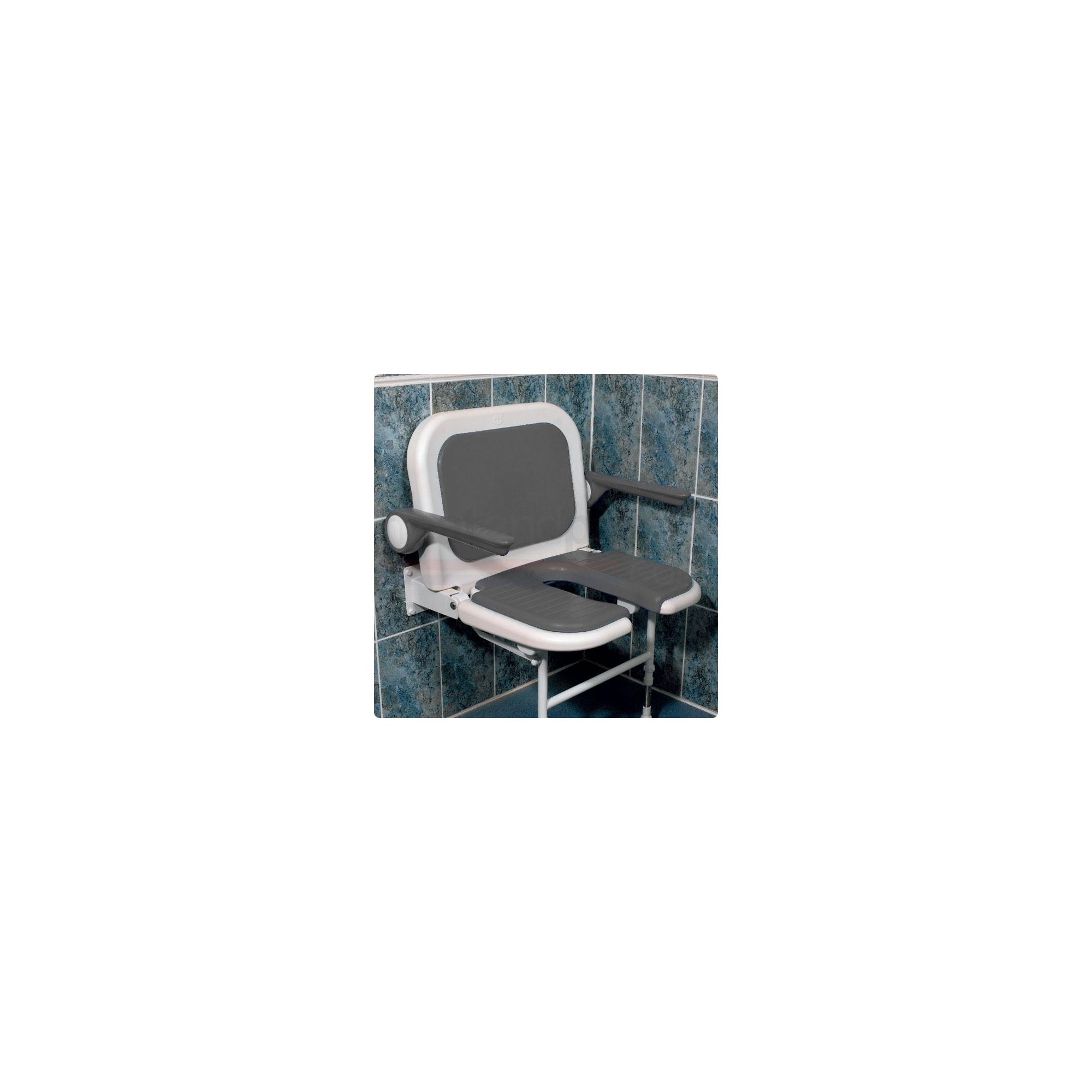 AKW 4000 Series Extra Wide Fold Up Horseshoe Shower Seat Grey with Back and Grey Arms at Tesco Direct