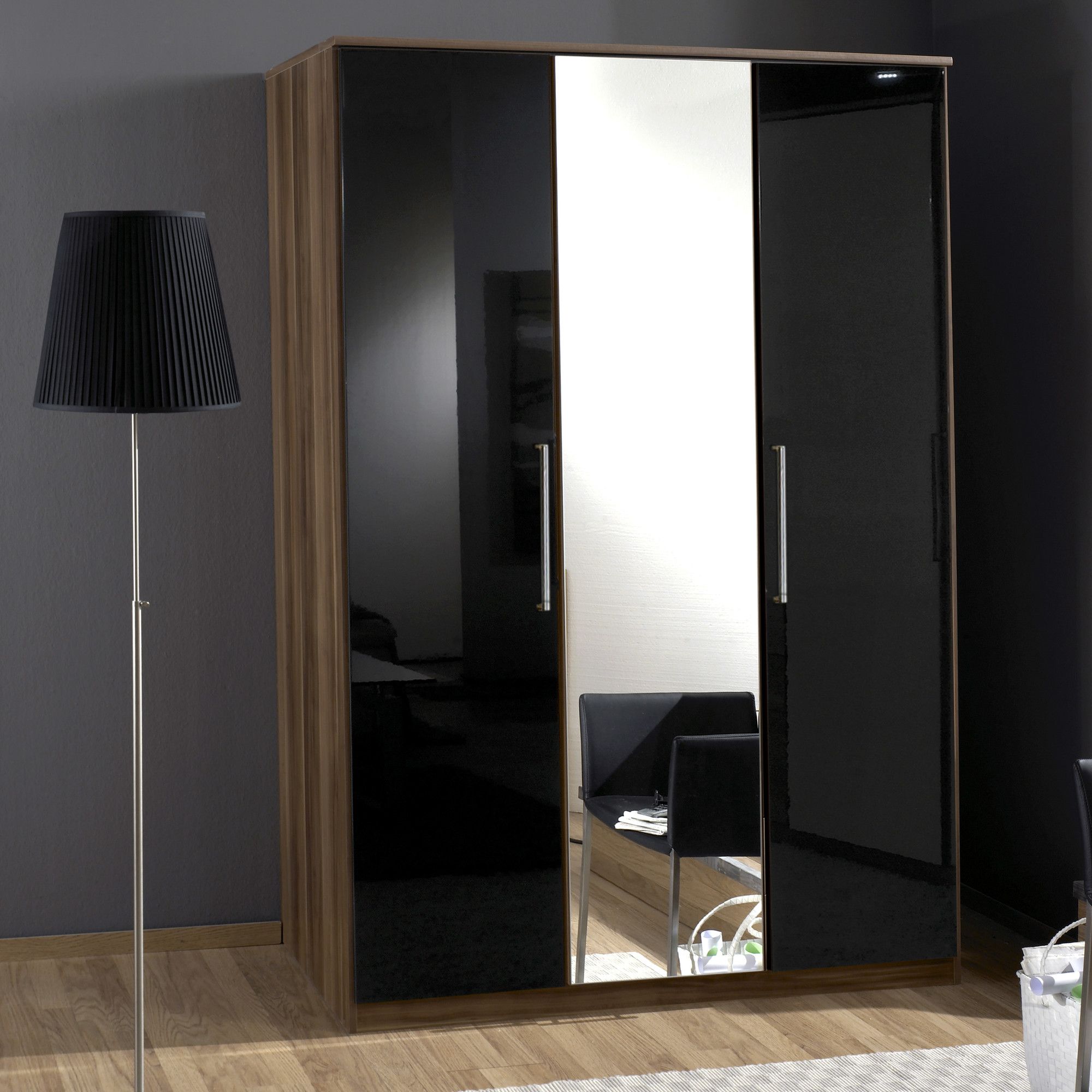 Amos Mann furniture Milano 3 Door Wardrobe - Black and Walnut at Tesco Direct