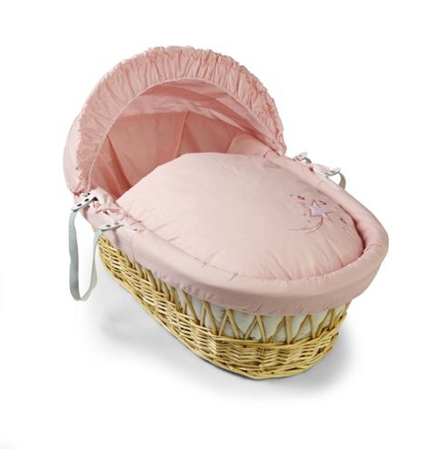 Image of Clair De Lune Starburst Natural Wicker Moses Basket - Pink