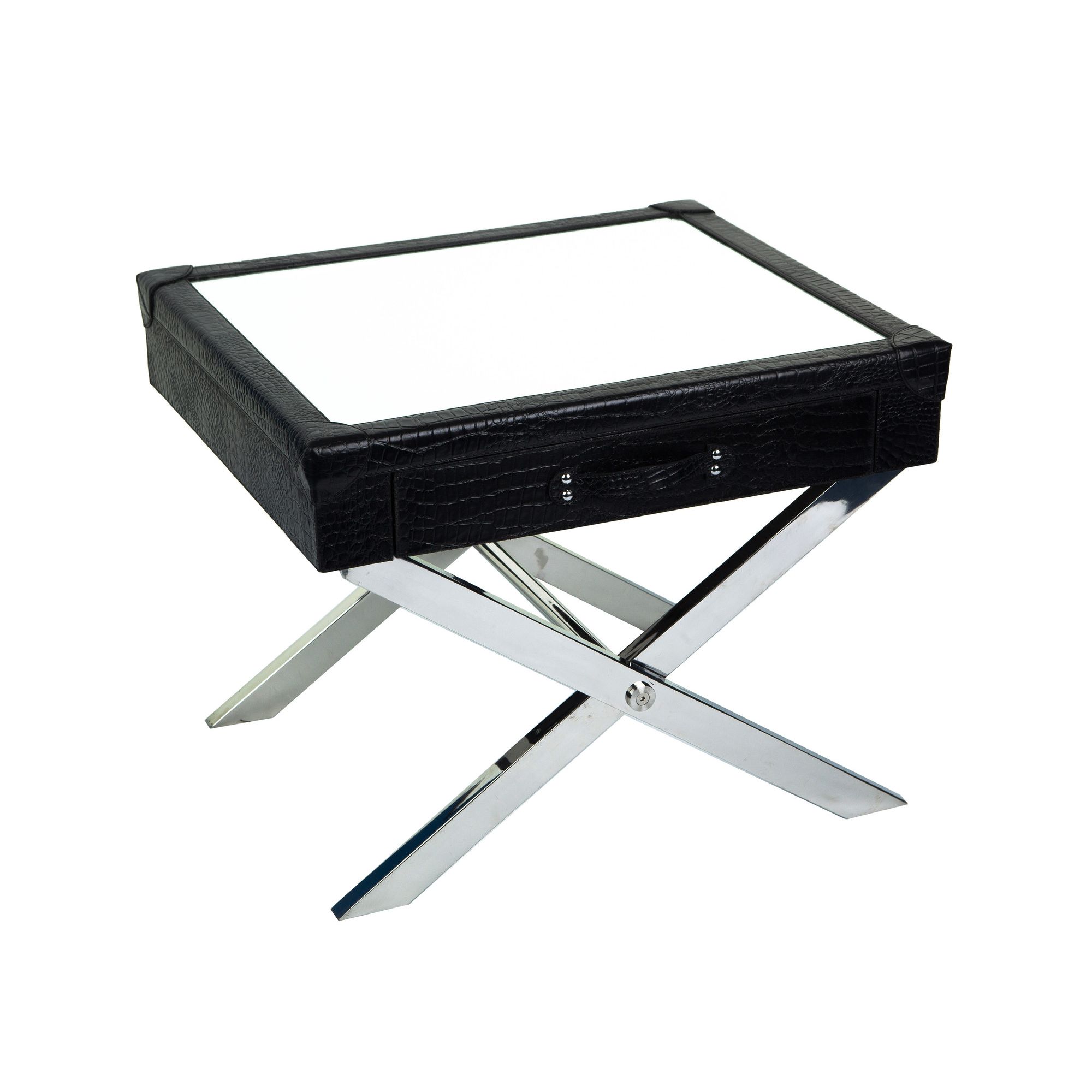 Jadeed Interiors Mirrored Leather Side Table - Black at Tescos Direct