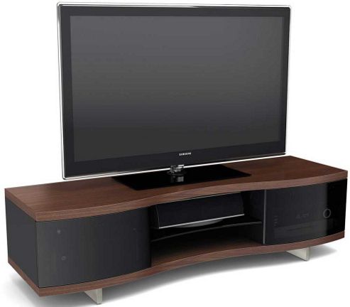 Image of Bdi Chocolate Walnut Curved Cabinet For Tvs Up To 70 Inch