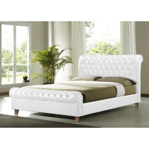 Image of White Faux Leather Bed Frame - Double 4ft 6"