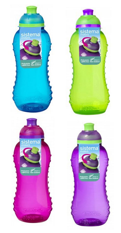 Image of 4 Sistema 460ml Twister Drinks Bottles, Blue, Green, Pink, Purple
