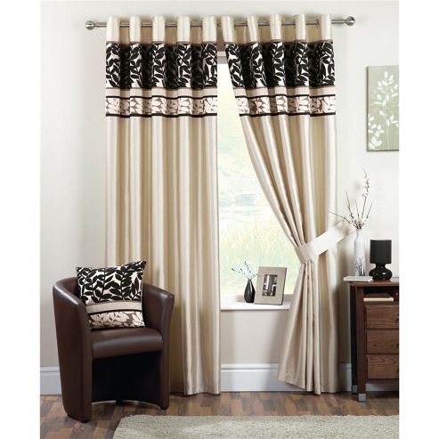 Image of Curtina Coniston Eyelet Lined Curtains 46x54 Inches - Black
