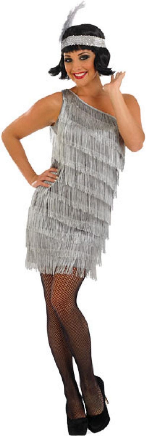 Image of Silver Flapper Dress - Adult Costume Size: 18-20