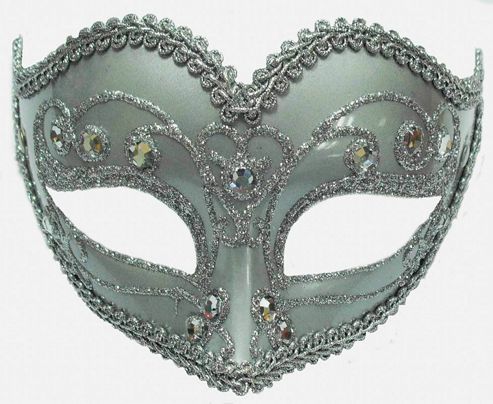 Image of Jewelled Party Mask Silver On Band