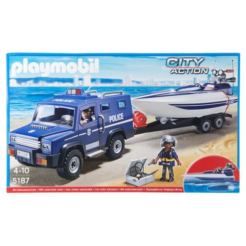 Image of Playmobil City Action Police Truck With Speedboat 5187