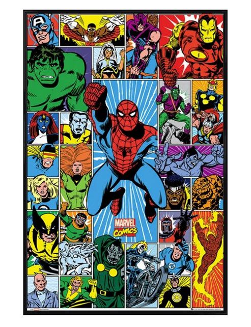 Image of Gloss Black Framed Marvel Comics Superhero Grid Poster