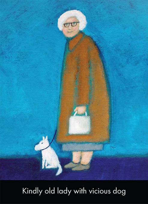 Image of Holy Mackerel Kind Old Lady With Vicious Dog Greetings Card