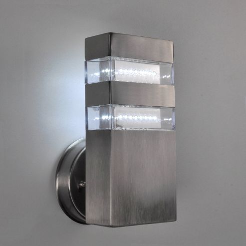 Image of Brooklyn Ip44 Rectangle Outdoor Led Wall Light In Brushed Chrome