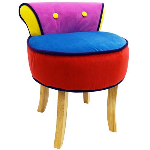 Image of Soleil - Stool / Low Back Chair With Wood Legs - Pink / Yellow / Blue / Red