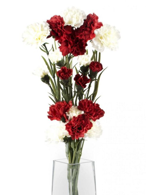 Image of Artificial 70cm Single Stem Multi Headed Carnations X 6 (3 X White And 3 X Dark Red)