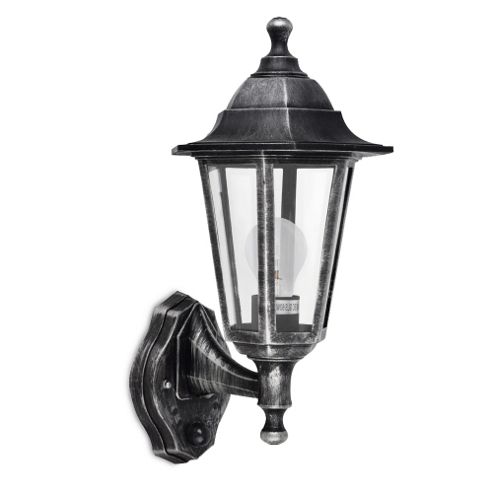 Buy Traditional IP44 Outdoor Wall Lantern in Brushed Silver and Black with PIR Motion Sensor ...