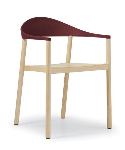 Image of Plank Monza Armchair With Wine Red Back Rest - Ash Natural