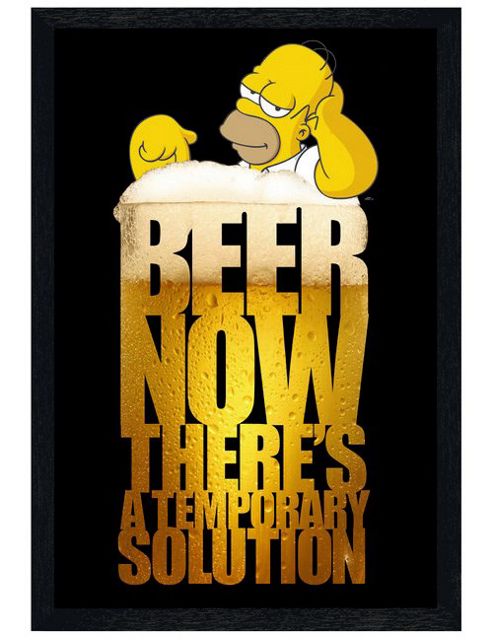 Image of The Simpsons Black Wooden Framed Homer Simpson Beer Poster