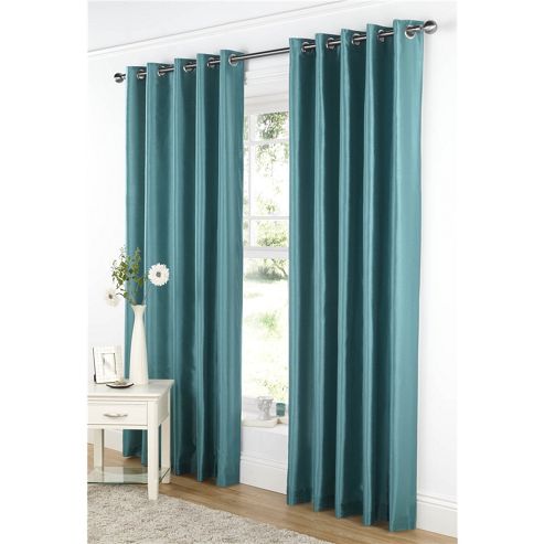 Image of Dreams And Drapes Java Lined Eyelet Faux Silk Curtains 90x108 Inches (228x274 Cm) - Teal