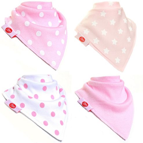 Image of Zippy Boxed Gift Set Of 4 Fun Bandana Dribble Bibs - Pink And White