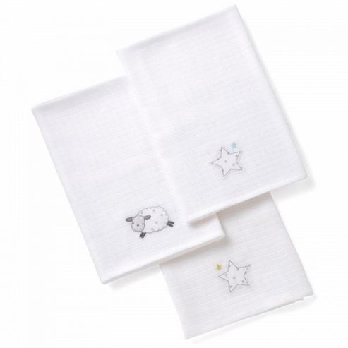 Image of Silver Cloud 3pk Muslin Squares (counting Sheep)