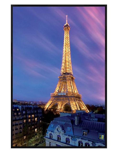Image of Paris France Gloss Black Framed Eiffel Tower At Dusk Poster