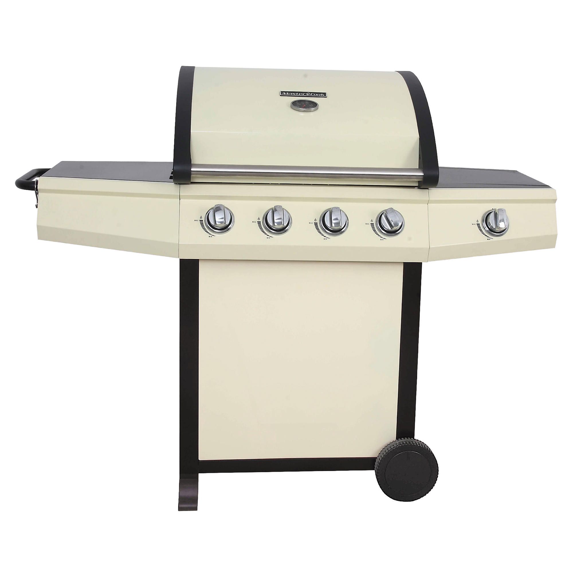 Tesco Cream Premium 4 burner gas BBQ with side burner at Tesco Direct