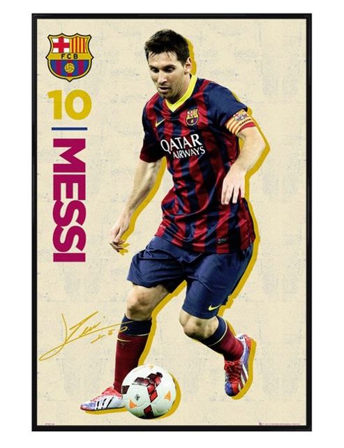 Image of Barcelona Football Club Gloss Black Framed Vintage Messi Bfc Poster