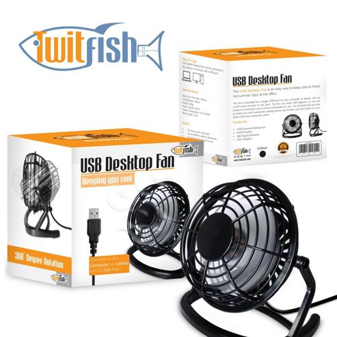Image of Twitfish Plastic Usb Desk Fan 4" - Black