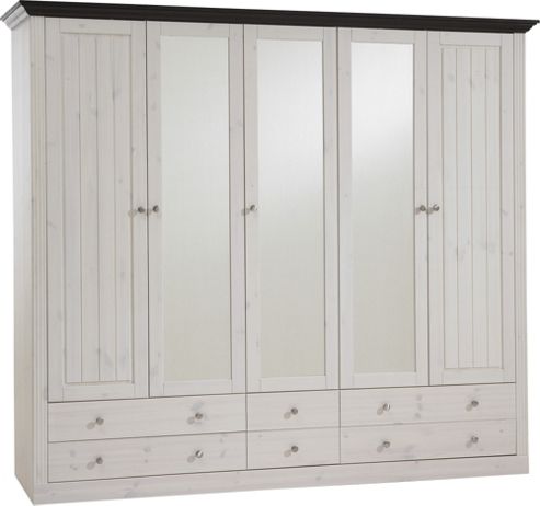 Image of Home Essence Riviera 5 Glazed Door 6 Drawer Wardrobe