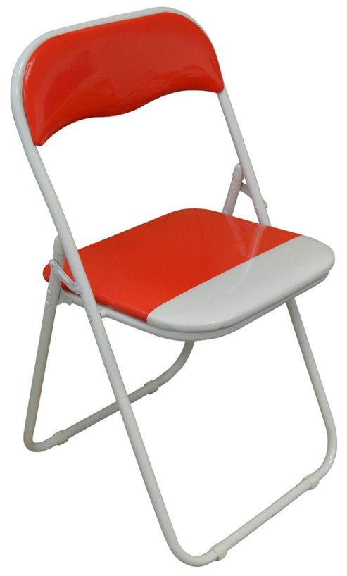 Image of Red And White Padded Folding Chair - Great For, Office, Desk, Poker, Spare