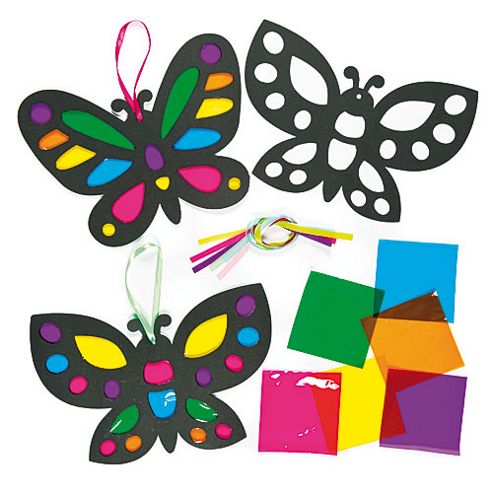 Image of Butterfly Stained Glass Decorations (pack Of 6)