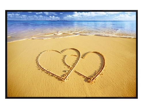 Image of Beach Love Gloss Black Framed Hearts In The Sand Poster