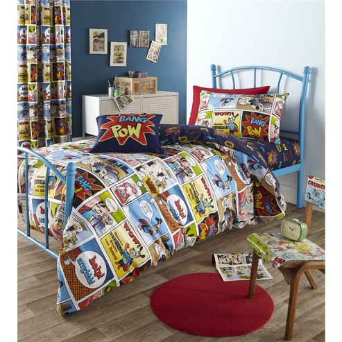 Image of Catherine Lansfield Home Kids Comic Strip Multi Coloured Double Cotton Rich Quilt Set